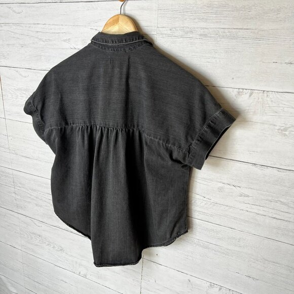 Madewell Top Womens Size XS Black Denim Rolled Sleeve Shirt in Lunar Wash - Picture 13 of 16